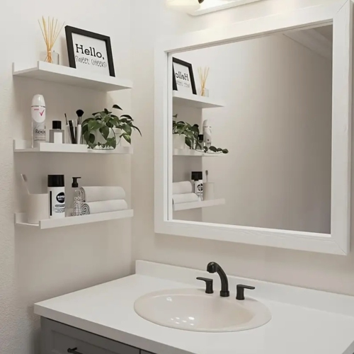 6pcs Maple Wood Wall Shelf Set – U-Shaped Floating Shelves, Anti-Drop, Heavy Duty Rustic Modern Storage for Bathroom, Bedroom / White