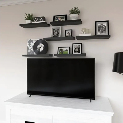 6pcs Maple Wood Wall Shelf Set – U-Shaped Floating Shelves, Anti-Drop, Heavy Duty Rustic Modern Storage for Bathroom, Bedroom/Black