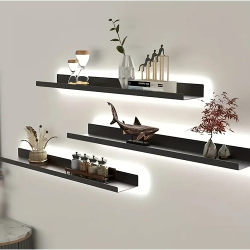 6pcs Maple Wood Wall Shelf Set – U-Shaped Floating Shelves, Anti-Drop, Heavy Duty Rustic Modern Storage for Bathroom, Bedroom/Black