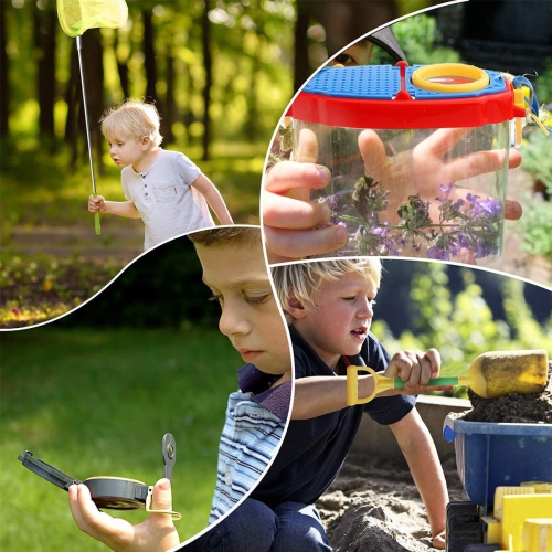 Ensemble d'aventure en plein air pour enfants Jumelles -16 pièces, boussole, lampe de poche, loupe pour enfants, trousse papillon, micro à main