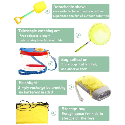 Ensemble d'aventure en plein air pour enfants Jumelles -16 pièces, boussole, lampe de poche, loupe pour enfants, trousse papillon, micro à main