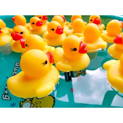NotyBeybie 100Pcs Mini Yellow Rubber Ducks Tiny Baby Shower Rubber Ducks, Squeak Fun Baby Yellow Rubber Bath Toy Float F