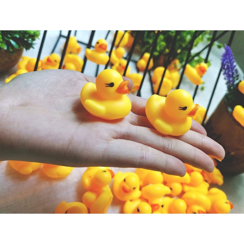 NotyBeybie 100Pcs Mini Yellow Rubber Ducks Tiny Baby Shower Rubber Ducks, Squeak Fun Baby Yellow Rubber Bath Toy Float F