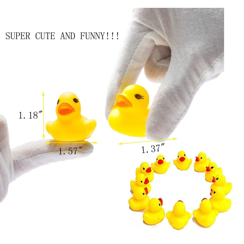 NotyBeybie 100Pcs Mini Yellow Rubber Ducks Tiny Baby Shower Rubber Ducks, Squeak Fun Baby Yellow Rubber Bath Toy Float F
