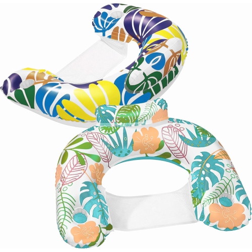2 Pack Inflatable Pool Float Chair Pool Floating Comes with Two Cup Holders and Ergonomic headrest Great for Pool Party