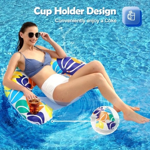 2 Pack Inflatable Pool Float Chair Pool Floating Comes with Two Cup Holders and Ergonomic headrest Great for Pool Party
