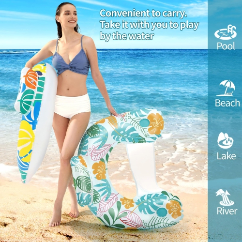 2 Pack Inflatable Pool Float Chair Pool Floating Comes with Two Cup Holders and Ergonomic headrest Great for Pool Party