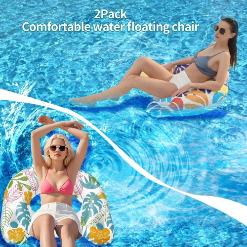 2 Pack Inflatable Pool Float Chair Pool Floating Comes with Two Cup Holders and Ergonomic headrest Great for Pool Party