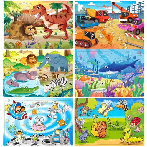 RANSUNN  Puzzles for Kids Ages 3-5, 24 Piece Colorful Wooden Puzzles for Toddler Children Learning Educational Puzzles Toys for B
