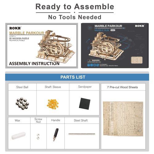 ROKR Wooden Marble Run 3D Wooden Puzzles Model Building Kits for Adults - DIY Educational Project Brain Teaser, Crafts H