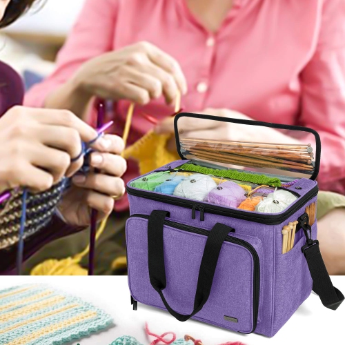 Teamoy Knitting Bag, Yarn Storage Tote with Inner Divider for Yarn and Unfinished Project, High Capacity, Easy to Carry