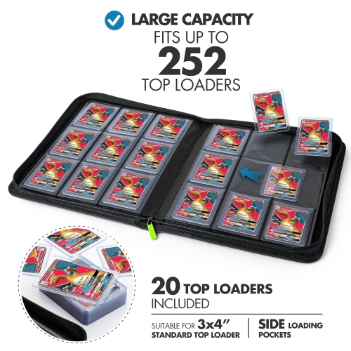 FunGuys Toploader Binder, Trading Card Binder Storage, 252 9 Pocket Top Loader Holder Collection for Yugioh, MTG, TCG Fo