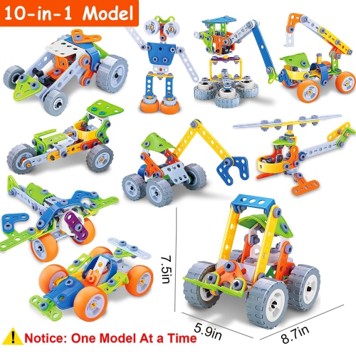 10 in 1 STEM Toys for 4 5 6 7 8 Year Old Boy, Building Toys for Kids Ages 4-5-6-7-8, Educational Stem Construction Toys