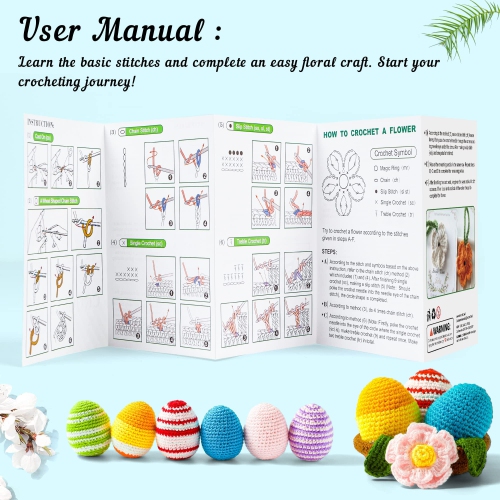 Trousse de fils crochetés pour débutants adultes et enfants d'Inscraft, comprend 1650 verges 30 couleurs, manuel d'utilisation, crochet