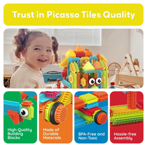 PicassoTiles 120 Piece Hedgehog Interlocking Building Blocks Tiles Construction Toy Set Brush Learning Playset STEAM Tod