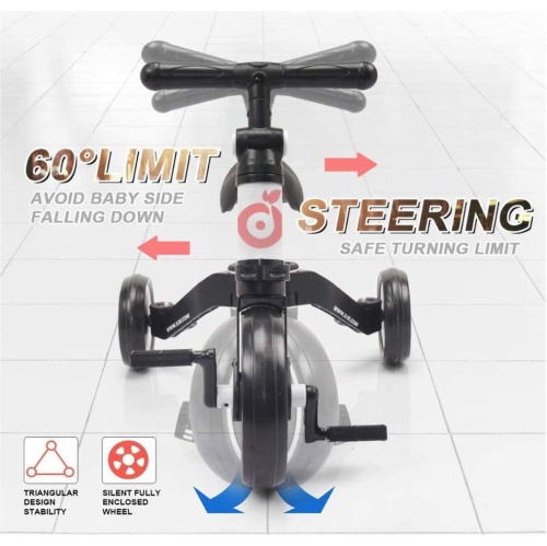 Jollito 5-in-1 Toddler Tricycle for 1-3 Years Old, Kids Pushbike Balance Bike, Baby Ride-On, Indoor/Outdoor Toddler Bike