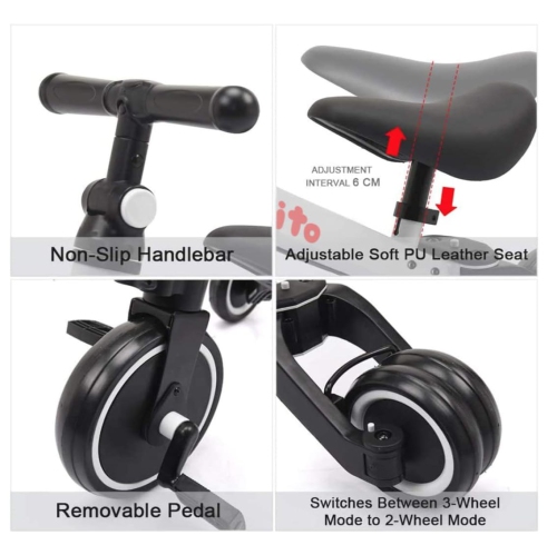 Jollito 5-in-1 Toddler Tricycle for 1-3 Years Old, Kids Pushbike Balance Bike, Baby Ride-On, Indoor/Outdoor Toddler Bike