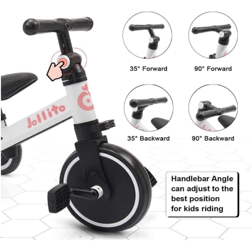Jollito 5-in-1 Toddler Tricycle for 1-3 Years Old, Kids Pushbike Balance Bike, Baby Ride-On, Indoor/Outdoor Toddler Bike