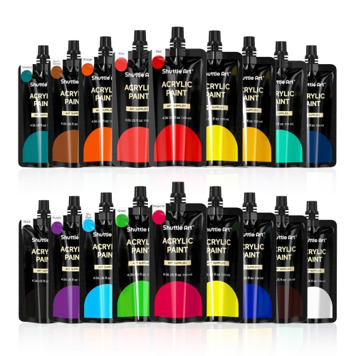 Shuttle Art Acrylic Paint, 18 Colors Acrylic Paint Pouches, Artist Grade Acrylic Paint Set, Rich Pigments