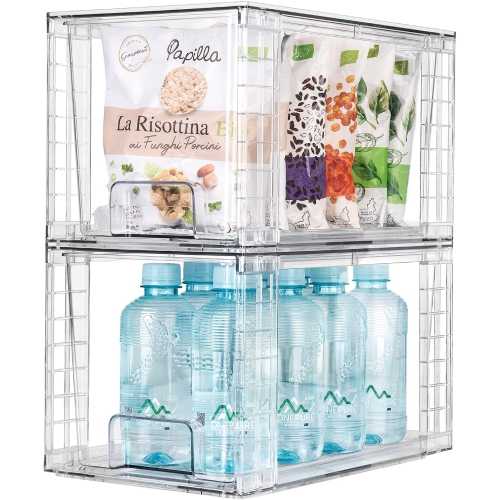 Zero Zoo 4Pack Large Stackable Kitchen Storage Drawers, Clear Foods Organizer Bins with Handles, Easily Assemble for Bat