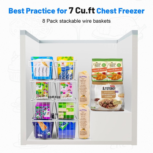 -4 bacs de rangement pour congélateur avec poignée latérale de Wetheny – Organisateur de congélateur-coffre empilable pour 7 pi3 – Congélateur profond