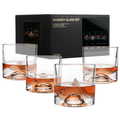 LIITON Heavy Crystal Whiskey Glasses Gift Set, Thick Freezable Bourbon Glass 1lb Each, Premium Whiskey Gifts for Men, Fr