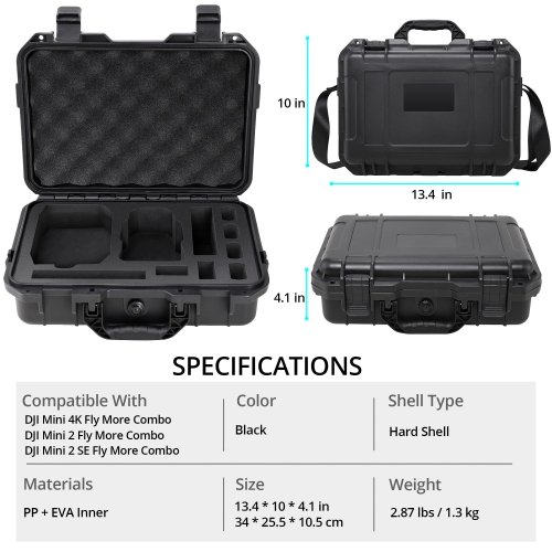 Professional Mini 4K Hard Case, IP67 Waterproof Carrying Case Travel Shoulder Bag Compatible with DJI Mini 4K/ Mini 2/ M