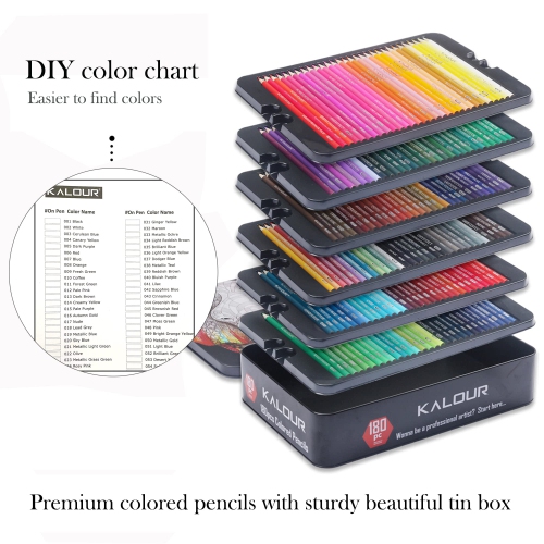KALOUR – Ensemble de crayons de couleur 180 pour adultes Artistes enfants – 3,3&nbsp;mm Rich Pigment Soft Core -12 – Crayon à base de cire – iD