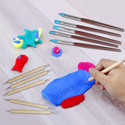 46 Pcs Pottery Tools Clay Sculpting Tool Set with 48 Slots Roll-Up Case, Double Sided Wooden Handle Sculpting Clay Clean