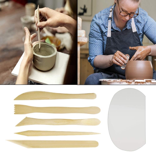 46 Pcs Pottery Tools Clay Sculpting Tool Set with 48 Slots Roll-Up Case, Double Sided Wooden Handle Sculpting Clay Clean