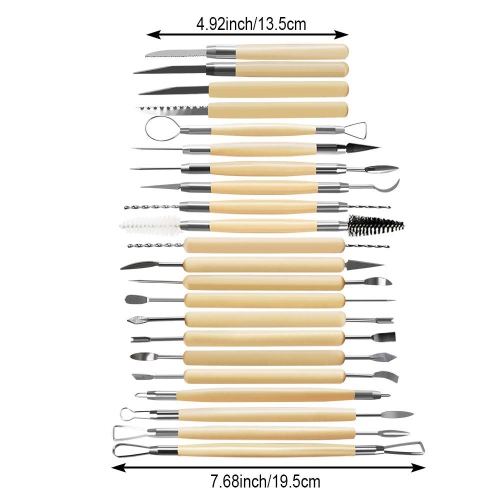 46 Pcs Pottery Tools Clay Sculpting Tool Set with 48 Slots Roll-Up Case, Double Sided Wooden Handle Sculpting Clay Clean