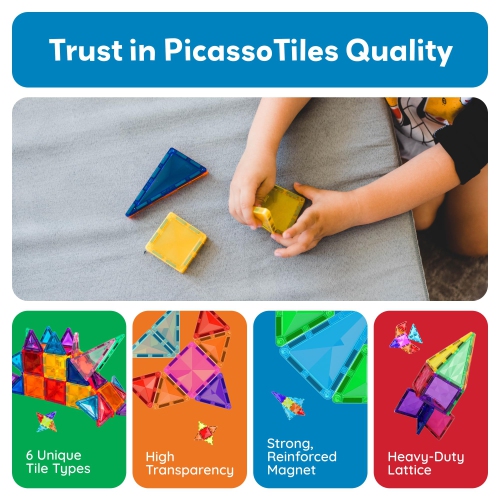 PicassoTiles 120 Pieces Magnetic Tiles Building Blocks Mini Size Diamond Series Magnet Toys Travel Size On-The-Go Constr