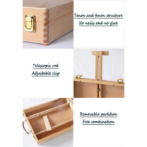 Chevalet de boîte en bois réglable avec boîte de rangement pour peinture pour artiste, étudiant et débutant, LSS