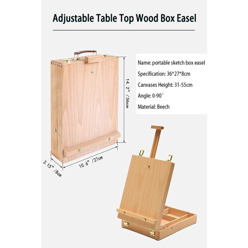 Chevalet de boîte en bois réglable avec boîte de rangement pour peinture pour artiste, étudiant et débutant, LSS