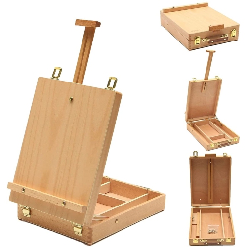 Chevalet de boîte en bois réglable avec boîte de rangement pour peinture pour artiste, étudiant et débutant, LSS