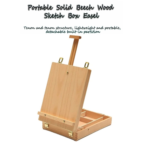 Chevalet de boîte en bois réglable avec boîte de rangement pour peinture pour artiste, étudiant et débutant, LSS