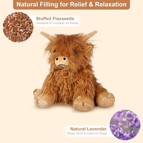 SuzziPals Highland Cow Stuffed Animals, Microwavable Stuffed Animals Heating Pad for Cramps & Pain, Lavender Scented Hig