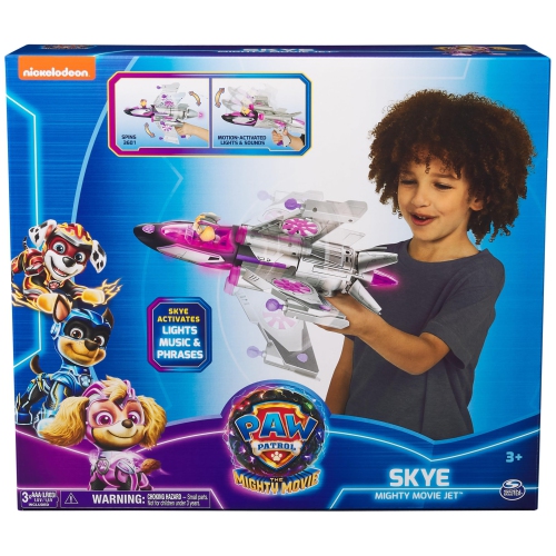 PAW Patrol: The Mighty Movie, Transforming Rescue Jet with Skye Mighty Pups Action Figure, Lights and Sounds, Kids Toys