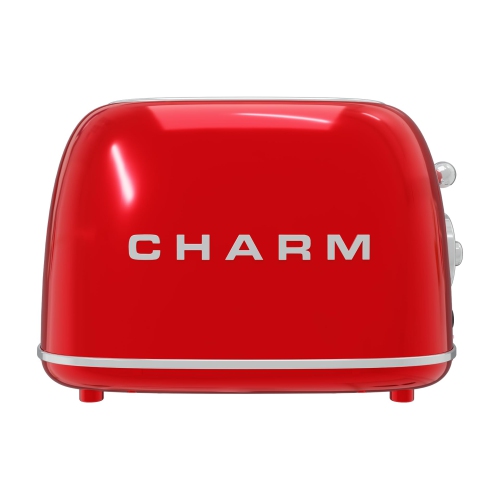 Charm - 2 Slice Toaster for Bagels and Thick Bread - Vintage Red Toaster with Defrost Technology, 6 Browning Levels and