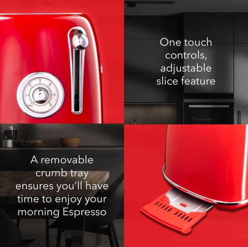 Charm - 2 Slice Toaster for Bagels and Thick Bread - Vintage Red Toaster with Defrost Technology, 6 Browning Levels and