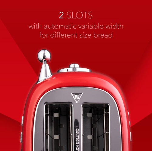 Charm - 2 Slice Toaster for Bagels and Thick Bread - Vintage Red Toaster with Defrost Technology, 6 Browning Levels and