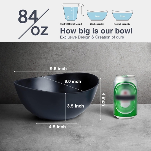 Bols de service ECOHAGOU de 9,6&nbsp;po, ensemble de 4 bols à salade en fibre de bambou 84&nbsp;oz, grands bols pour la cuisine, bols ovales profonds
