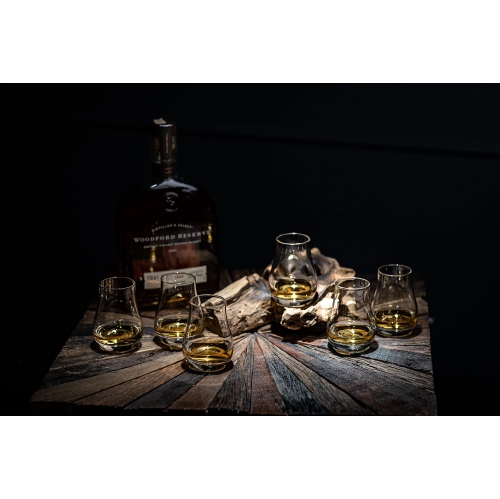 Whiskey, Scotch, Bourbon Tasting Glasses | Set of 6 | Professional 3.5 oz Stemless Tulip Shaped Tasting and Nosing Copit