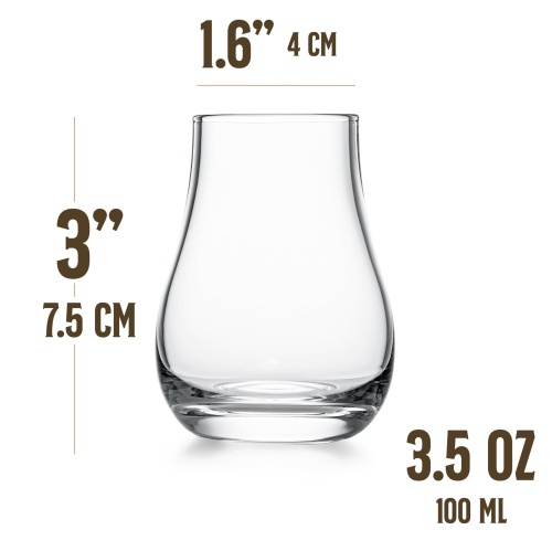 Whiskey, Scotch, Bourbon Tasting Glasses | Set of 6 | Professional 3.5 oz Stemless Tulip Shaped Tasting and Nosing Copit