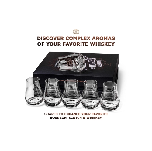 Whiskey, Scotch, Bourbon Tasting Glasses | Set of 6 | Professional 3.5 oz Stemless Tulip Shaped Tasting and Nosing Copit