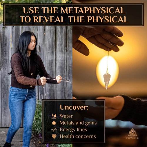 Paranormic Dowsing Rods & Pendulum Divination Kit - Set of 2 Real Copper L Rods, Quartz Pendulum, & Wooden Answer Board