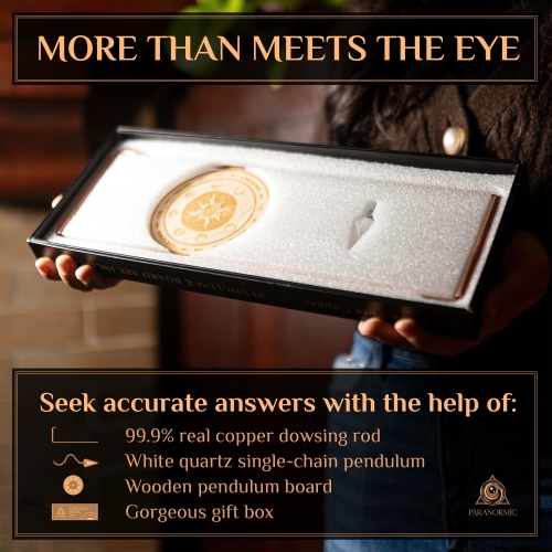 Paranormic Dowsing Rods & Pendulum Divination Kit - Set of 2 Real Copper L Rods, Quartz Pendulum, & Wooden Answer Board