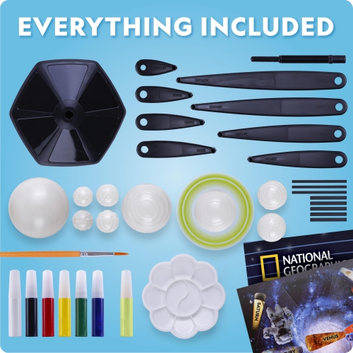 National Geographic Glow-in-The-Dark Solar System Model Kit for Kids - Build & Paint a 3D Planetary Model with Movable A