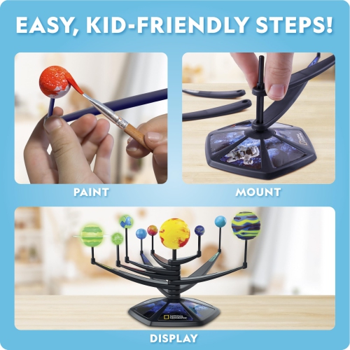 National Geographic Glow-in-The-Dark Solar System Model Kit for Kids - Build & Paint a 3D Planetary Model with Movable A