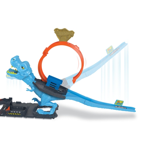 Hot Wheels City Track Set with 1 Toy Car, Race Through a Giant Loop to Defeat a Big Dinosaur, T-Rex Loop Stunt and Race